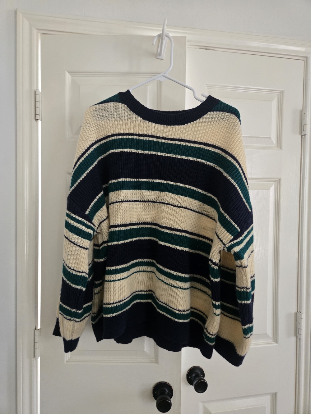 Dazy Striped Knit Sweater - Cream, Black, & Teal